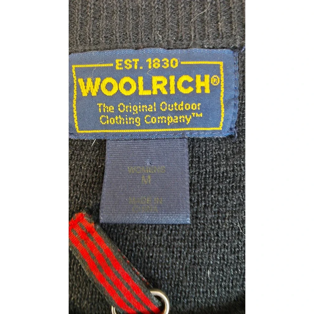Woolrich Zip Up Sweater Womens M Black Floral Embroidered Excellent
